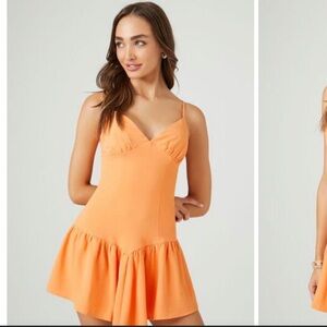 Vibrant Orange Sleeveless Romper Dress